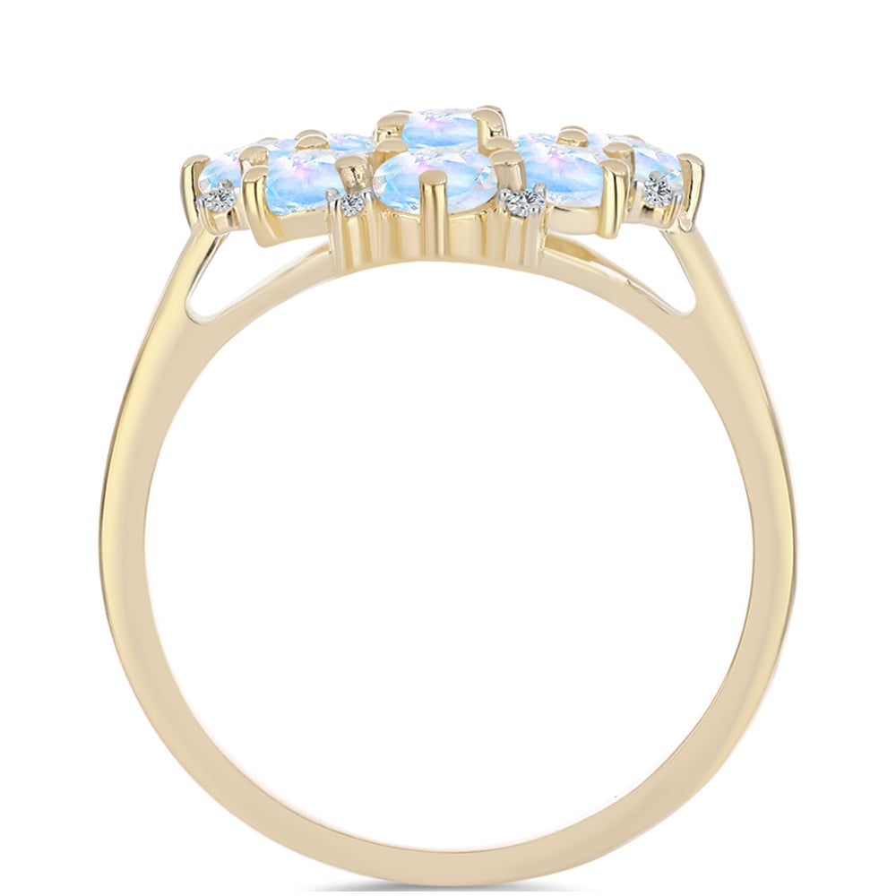 Inel din Argint 925 Placat cu Aur ( 3.84 grame ) cu Piatra Lunii Curcubeu și Topaz Alb 2.38 Carate 2 