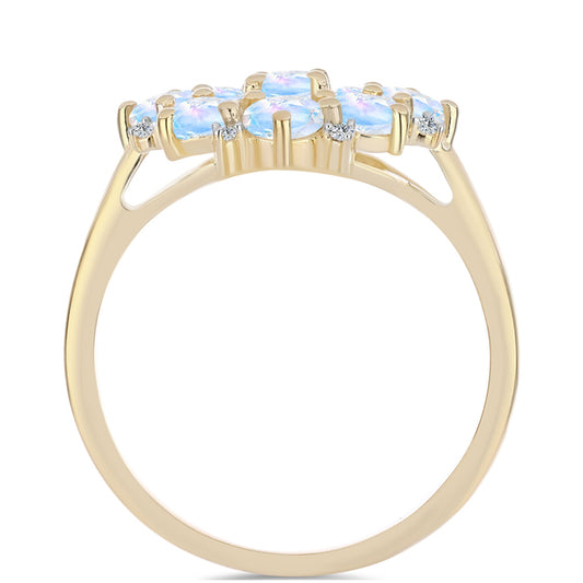 Inel din Argint 925 Placat cu Aur ( 3.84 grame ) cu Piatra Lunii Curcubeu și Topaz Alb 2.38 Carate