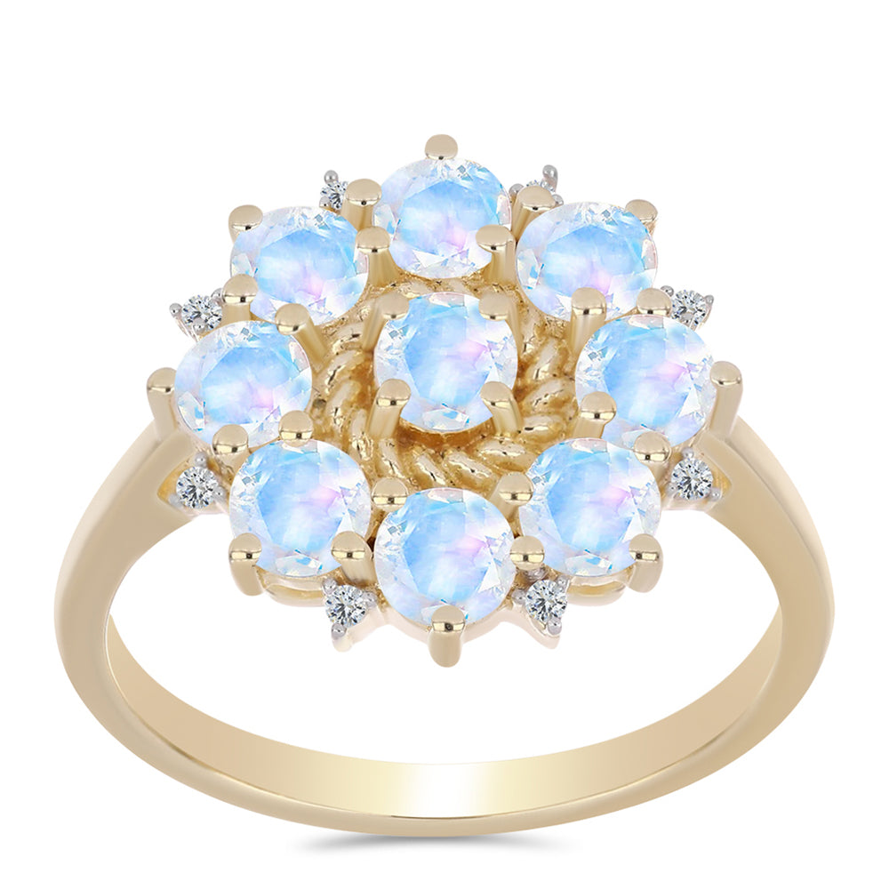 Inel din Argint 925 Placat cu Aur ( 3.84 grame ) cu Piatra Lunii Curcubeu și Topaz Alb 2.38 Carate