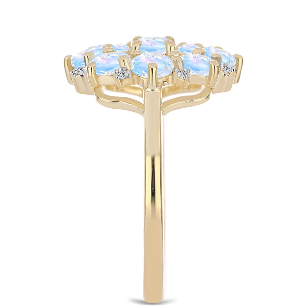 Inel din Argint 925 Placat cu Aur ( 3.84 grame ) cu Piatra Lunii Curcubeu și Topaz Alb 2.38 Carate 4 