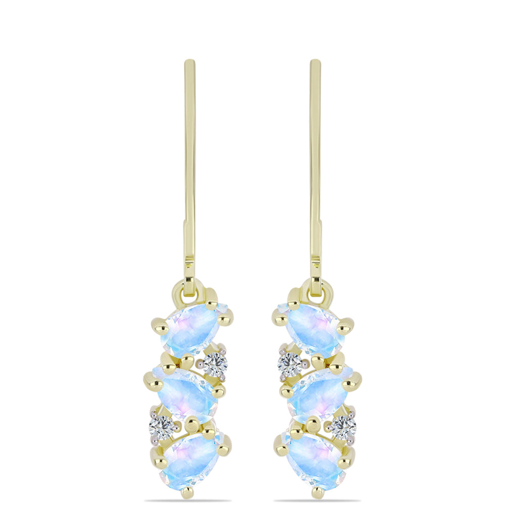 Cercei din Argint 925 Placat cu Aur ( 2.28 grame ) cu Piatra Lunii Curcubeu și Topaz Alb 1.41 Carate 1 