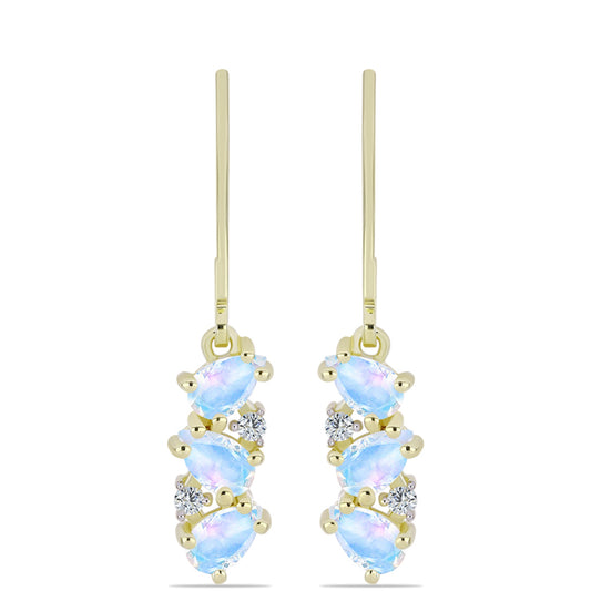 Cercei din Argint 925 Placat cu Aur ( 2.28 grame ) cu Piatra Lunii Curcubeu și Topaz Alb 1.41 Carate