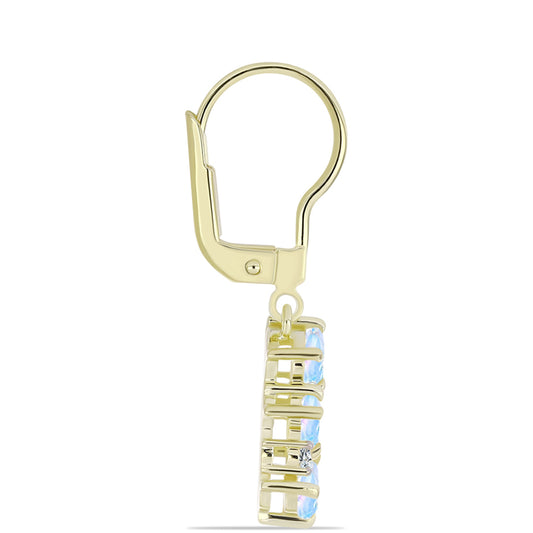 Cercei din Argint 925 Placat cu Aur ( 2.28 grame ) cu Piatra Lunii Curcubeu și Topaz Alb 1.41 Carate