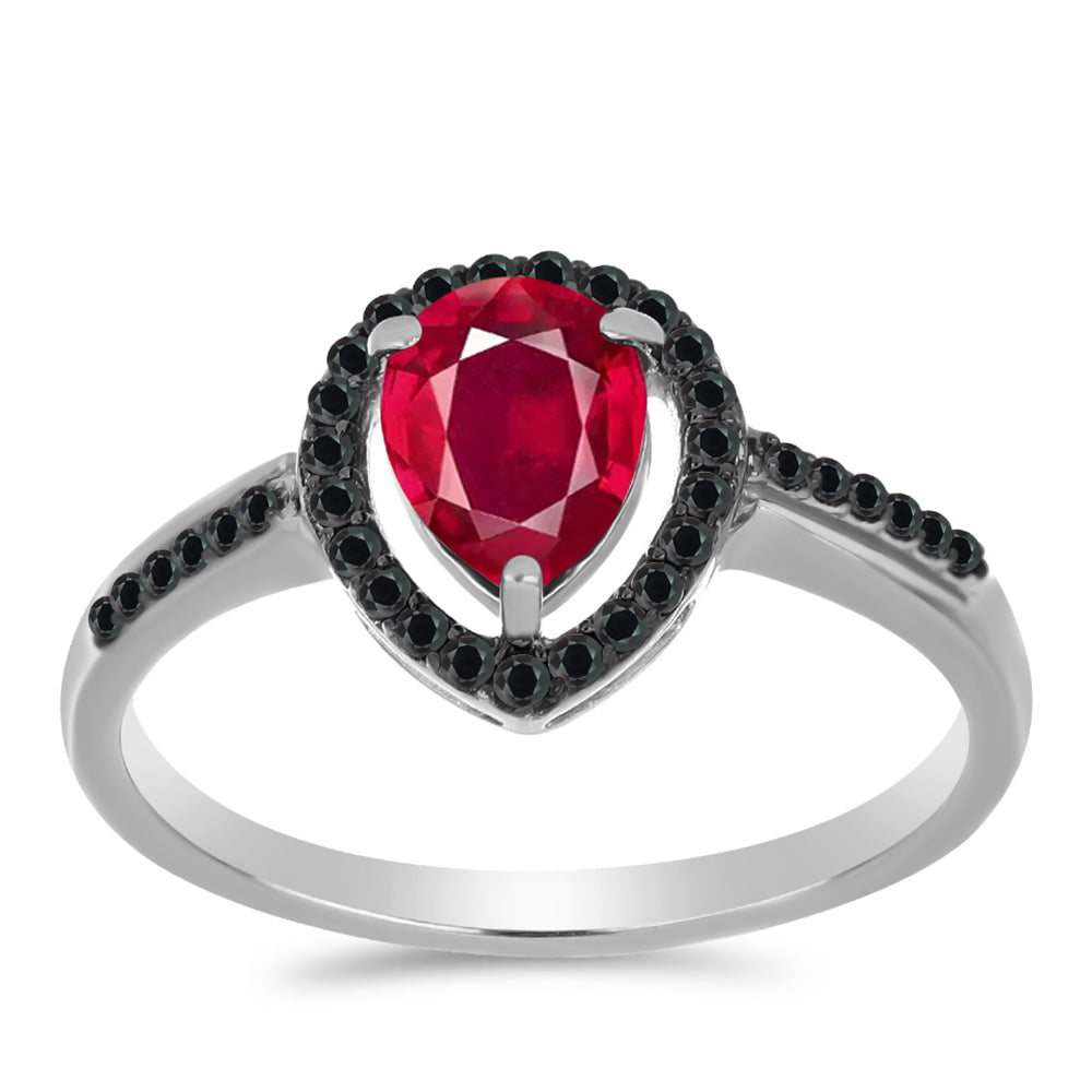 Inel din Argint 925 ( 2.27 grame ) cu Rubin Malagasy și Spinel Negru 1.95 Carate