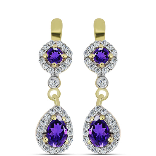 Cercei din Argint 925 Placat cu Aur ( 3.78 grame ) cu Ametist Marocan și Topaz Alb 1.51 Carate