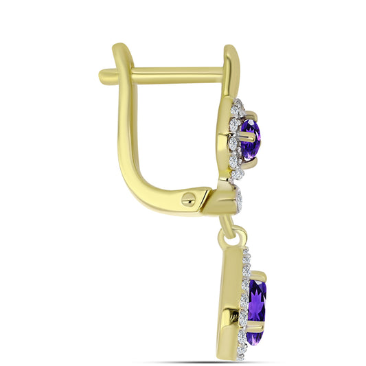 Cercei din Argint 925 Placat cu Aur ( 3.78 grame ) cu Ametist Marocan și Topaz Alb 1.51 Carate