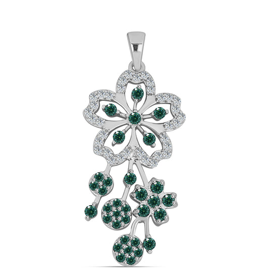 Pandantiv din Argint 925 ( 3.22 grame ) cu Moissanite verde-albăstrui marin și Topaz Alb 1.04 Carate