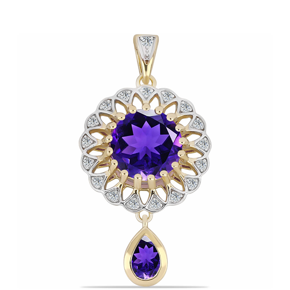 Pandantiv din Argint 925 Placat cu Aur ( 2.96 grame ) cu Ametist Marocan și Topaz Alb 3.58 Carate