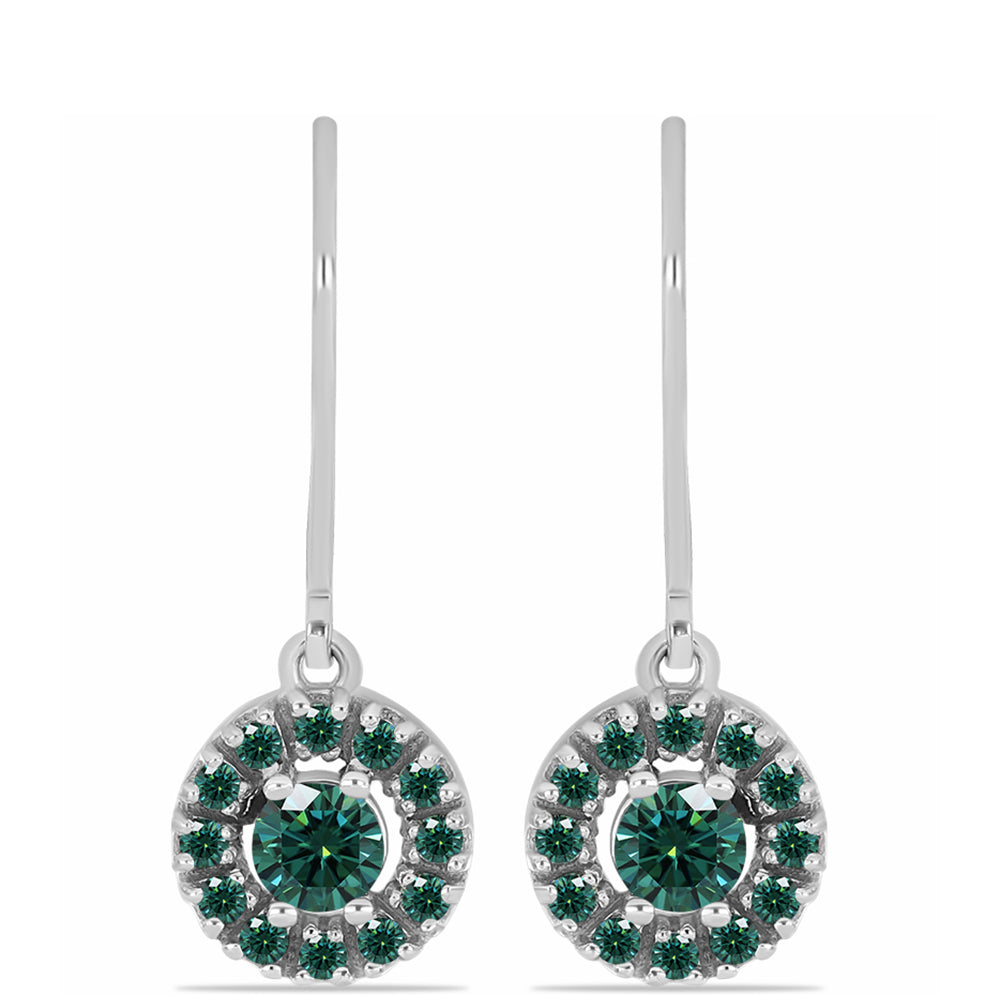 Cercei din Argint 925 ( 2.42 grame ) cu Moissanite verde-albăstrui marin 0.8 Carate