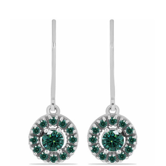 Cercei din Argint 925 ( 2.42 grame ) cu Moissanite verde-albăstrui marin 0.8 Carate