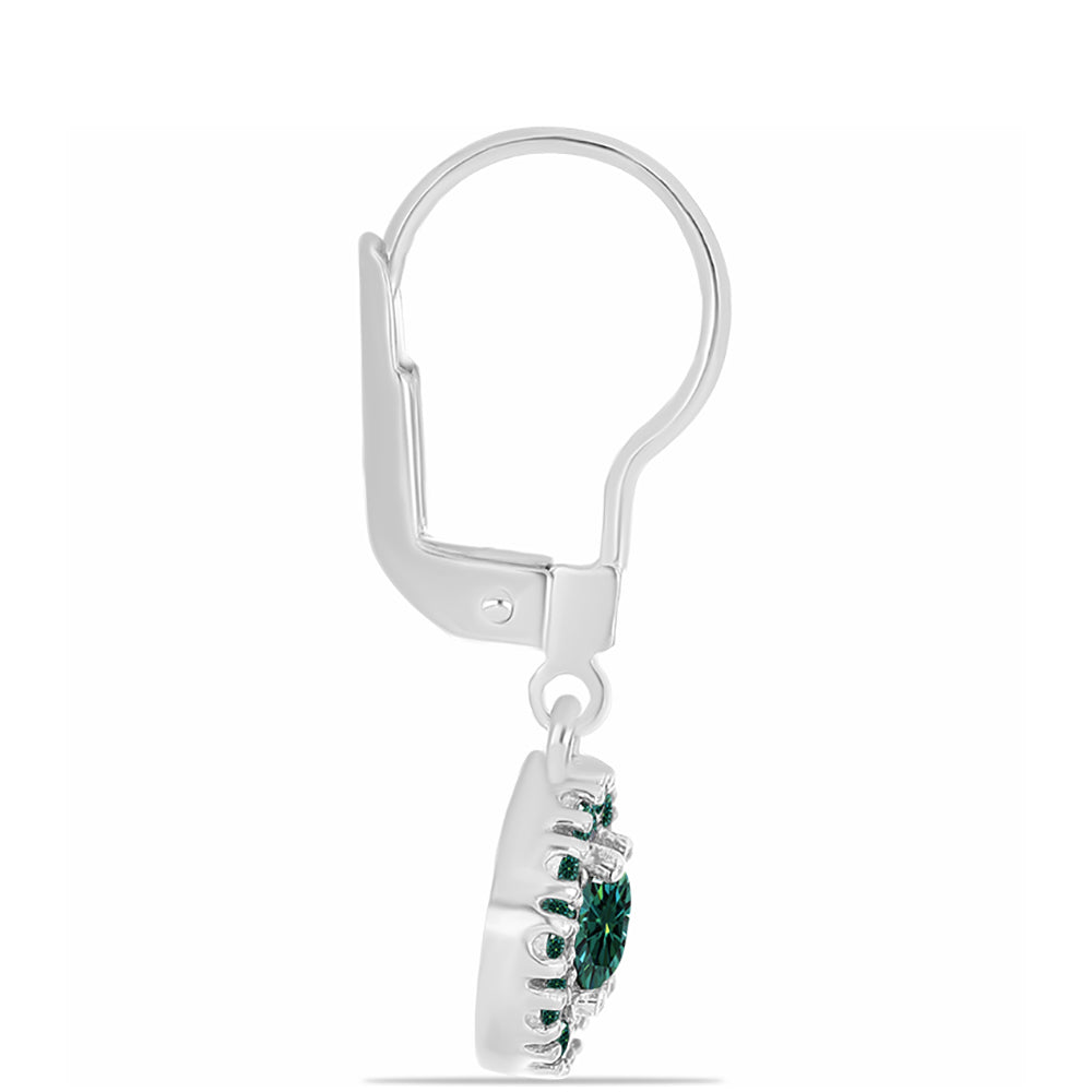 Cercei din Argint 925 ( 2.42 grame ) cu Moissanite verde-albăstrui marin 0.8 Carate