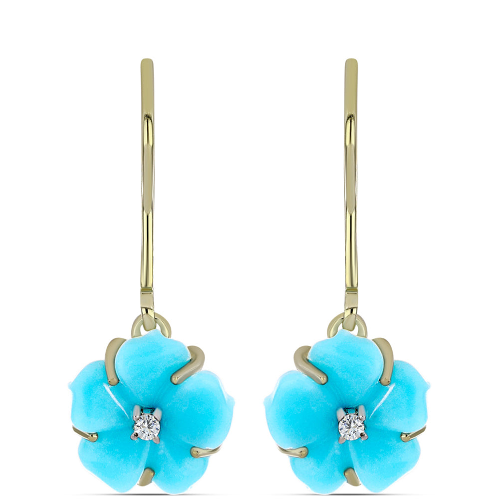 Cercei din Argint 925 Placat cu Aur ( 1.82 grame ) cu Turcoaz ”Frumoasa Adormită” și Topaz Alb 2.62 Carate