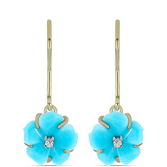 Cercei din Argint 925 Placat cu Aur ( 1.82 grame ) cu Turcoaz ”Frumoasa Adormită” și Topaz Alb 2.62 Carate