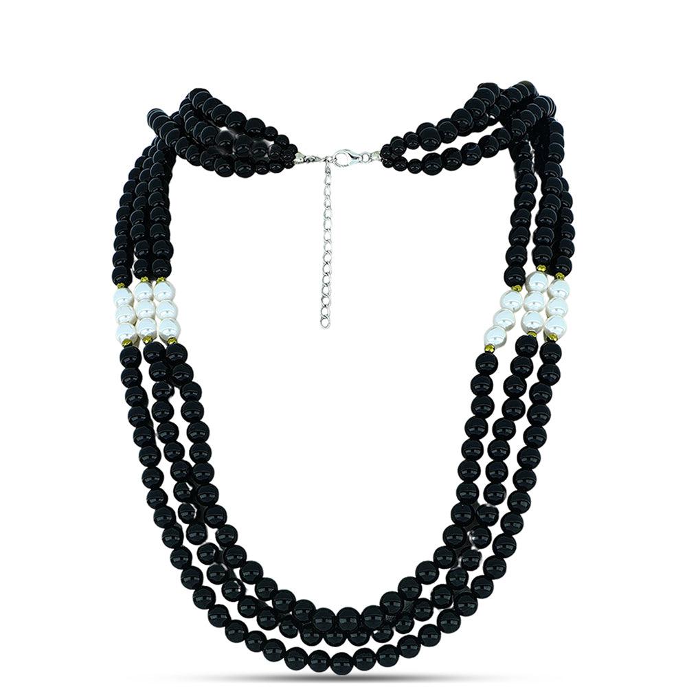 Colier din Argint 925 ( 1.03 grame ) cu Obsidian și Perlă de Apă Dulce Albă 345.92 Carate 1 