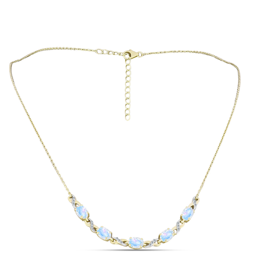 Colier din Argint 925 Placat cu Aur ( 5.57 grame ) cu Piatra Lunii Curcubeu și Topaz Alb 4.14 Carate 1 