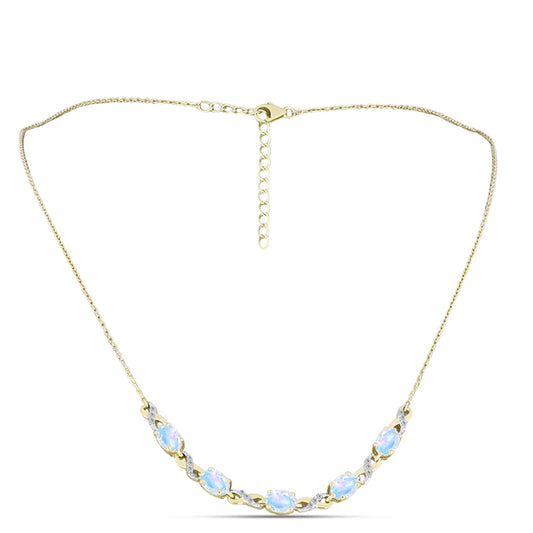 Colier din Argint 925 Placat cu Aur ( 5.57 grame ) cu Piatra Lunii Curcubeu și Topaz Alb 4.14 Carate