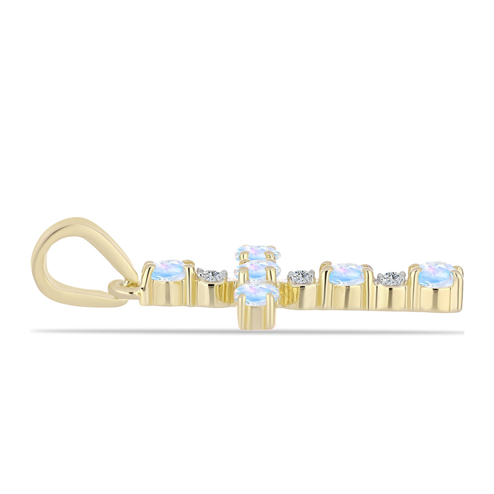 Cruce Pandantiv din Argint 925 Placat cu Aur ( 1.01 grame ) cu Piatra Lunii Curcubeu și Topaz Alb 0.45 Carate 2 