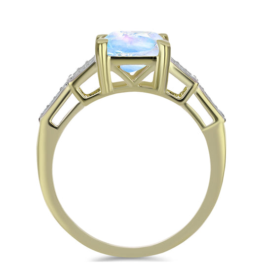Inel din Argint 925 Placat cu Aur ( 3.15 grame ) cu Piatra Lunii Curcubeu și Topaz Alb 3.01 Carate