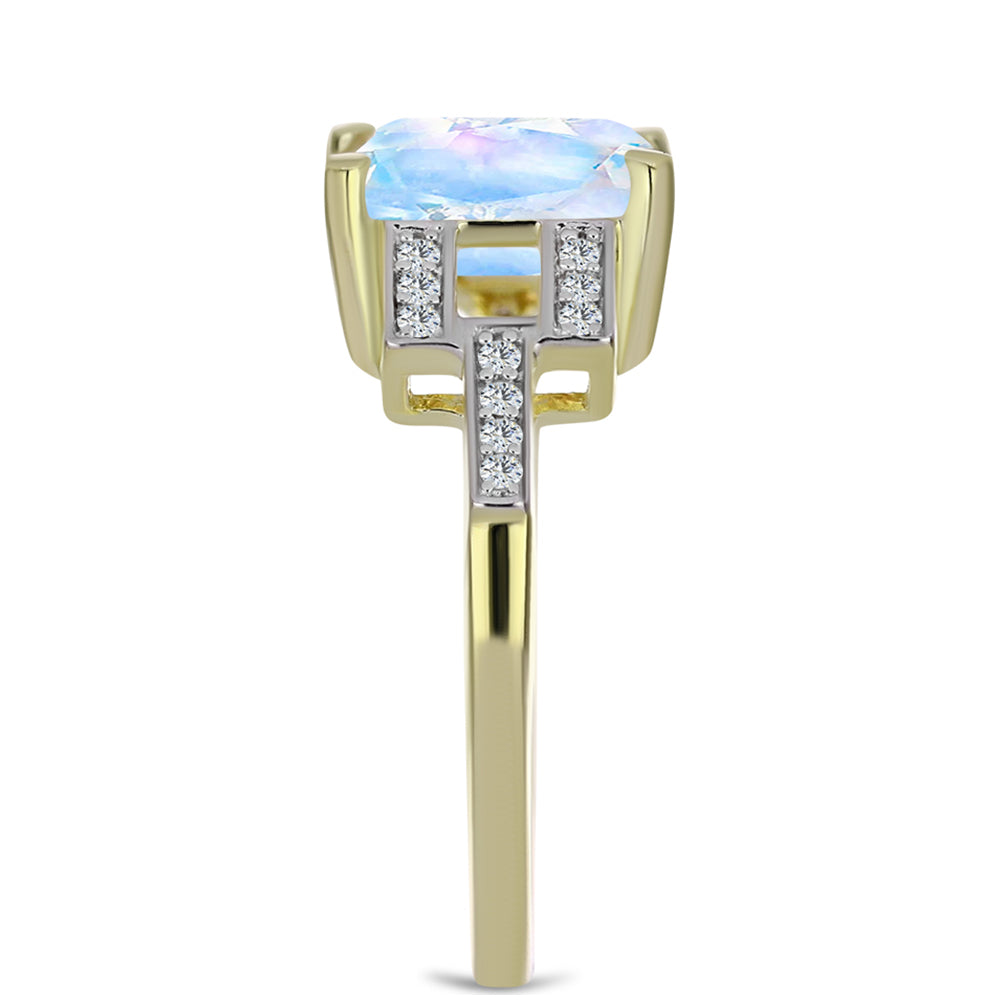 Inel din Argint 925 Placat cu Aur ( 3.15 grame ) cu Piatra Lunii Curcubeu și Topaz Alb 3.01 Carate 4 
