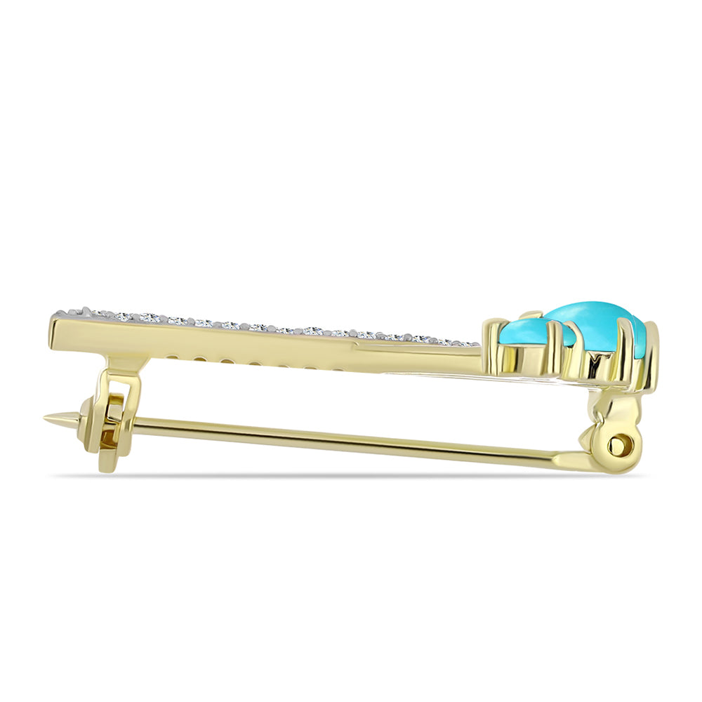 Broşă din Argint 925 Placat cu Aur ( 2.14 grame ) cu Turcoaz ”Frumoasa Adormită” și Topaz Alb 0.93 Carate 2 