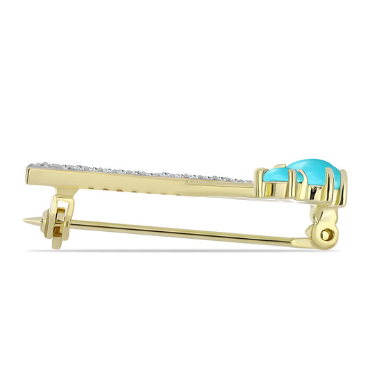 Broşă din Argint 925 Placat cu Aur ( 2.14 grame ) cu Turcoaz ”Frumoasa Adormită” și Topaz Alb 0.93 Carate