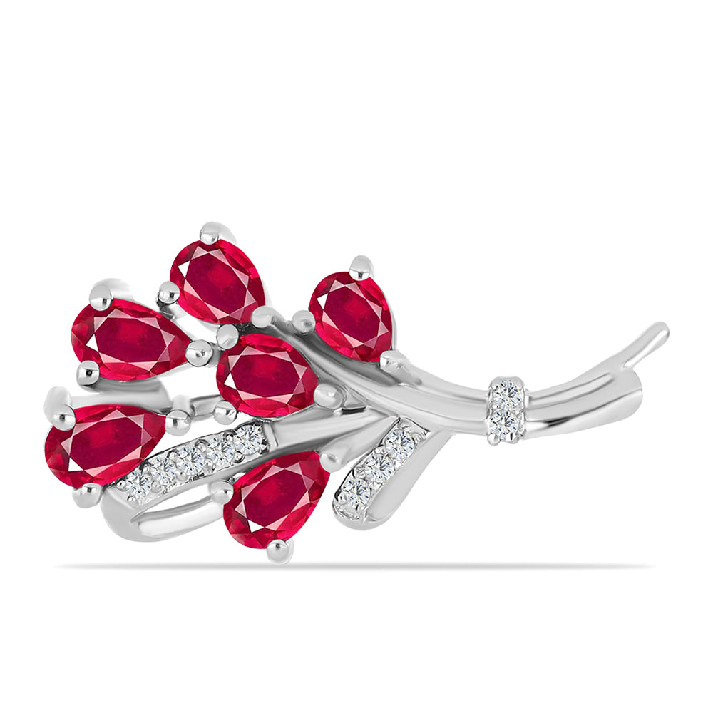 Broşă din Argint 925 ( 2.34 grame ) cu Rubin Malagasy și Topaz Alb 1.76 Carate 1 