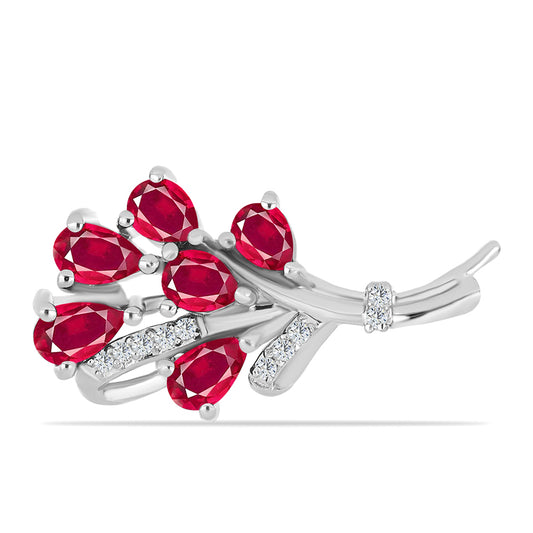 Broşă din Argint 925 ( 2.34 grame ) cu Rubin Malagasy și Topaz Alb 1.76 Carate
