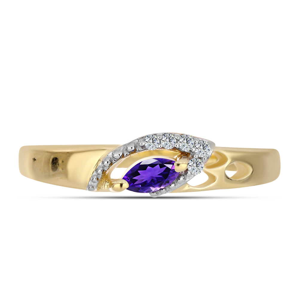 Inel din Argint 925 Placat cu Aur ( 2.31 grame ) cu Ametist Marocan și Topaz Alb 0.19 Carate 1 