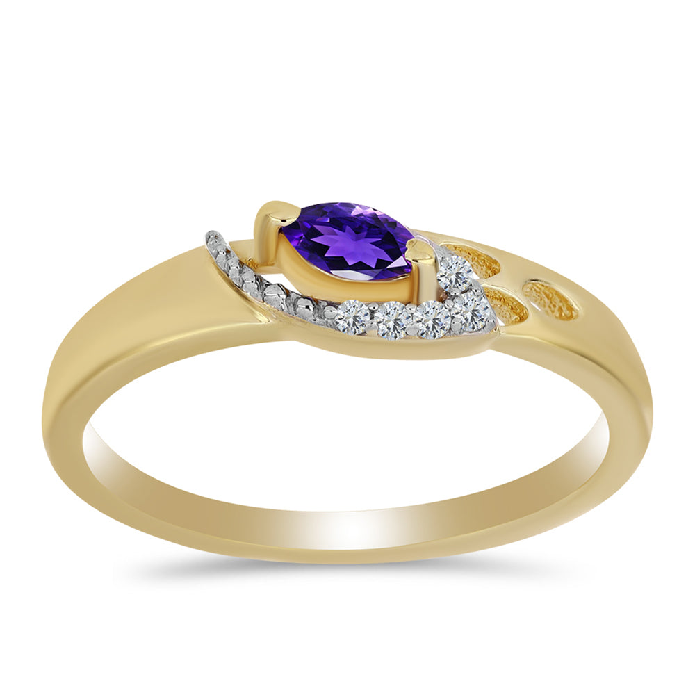 Inel din Argint 925 Placat cu Aur ( 2.31 grame ) cu Ametist Marocan și Topaz Alb 0.19 Carate 3 