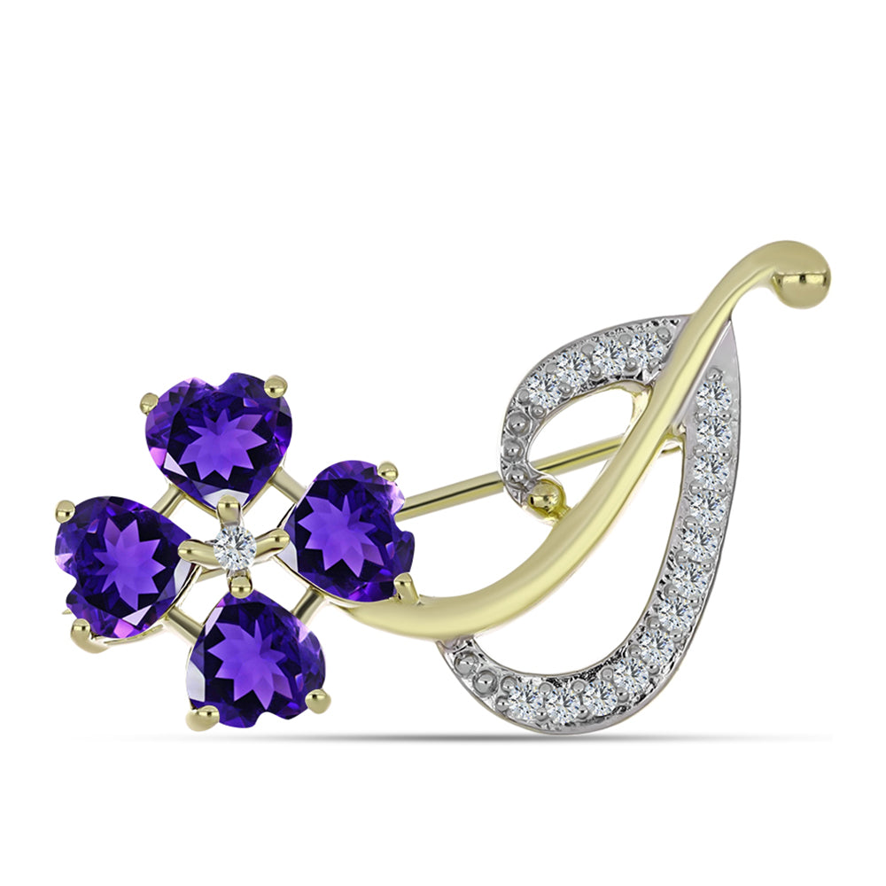 Broşă din Argint 925 Placat cu Aur ( 3.23 grame ) cu Ametist Marocan și Topaz Alb 1.83 Carate 1 