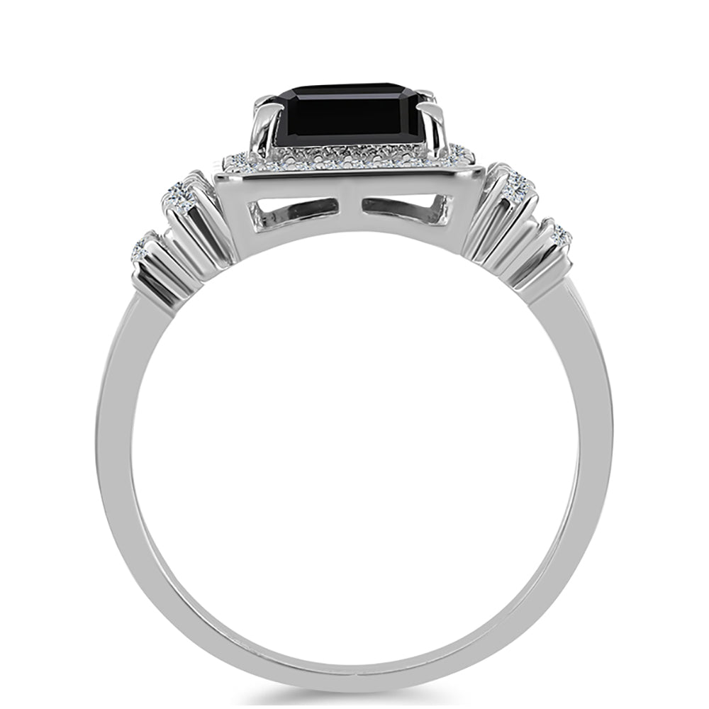 Inel din Argint 925 ( 3.51 grame ) cu Obsidian și Topaz Alb 1.95 Carate 2 