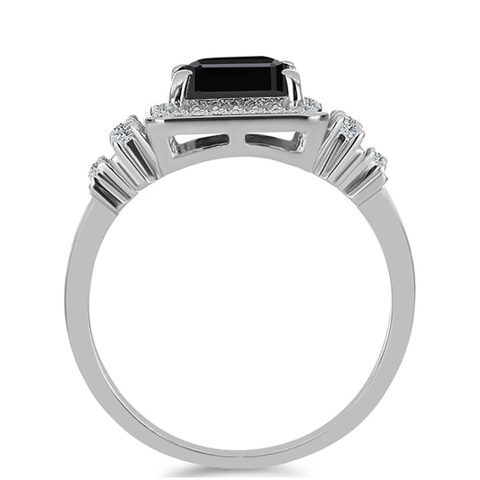 Inel din Argint 925 ( 3.51 grame ) cu Obsidian și Topaz Alb 1.95 Carate