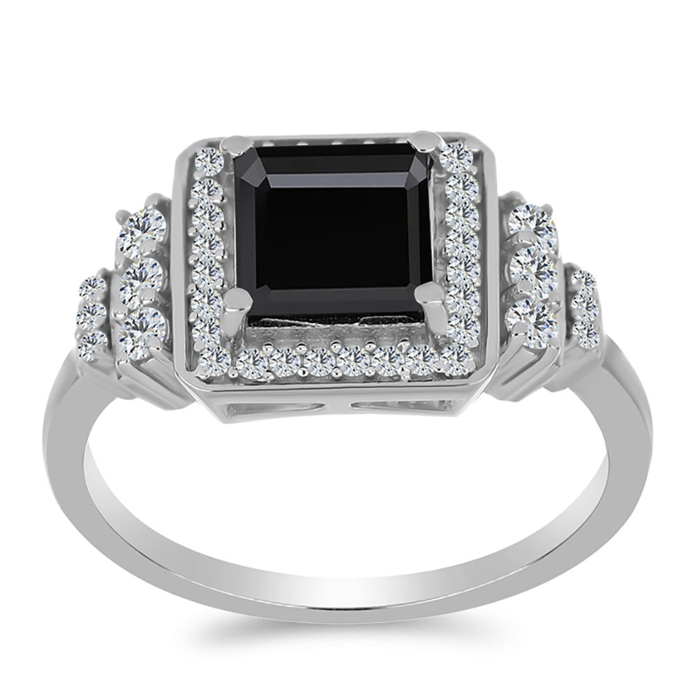 Inel din Argint 925 ( 3.51 grame ) cu Obsidian și Topaz Alb 1.95 Carate 3 