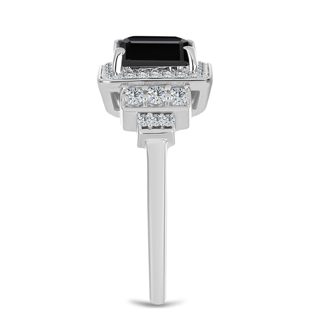 Inel din Argint 925 ( 3.51 grame ) cu Obsidian și Topaz Alb 1.95 Carate