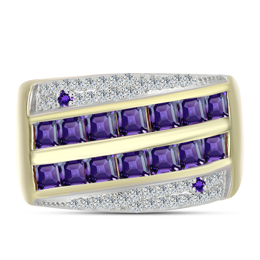 Inel din Argint 925 Placat cu Aur ( 7.75 grame ) cu Ametist Marocan și Topaz Alb 2.44 Carate 1 