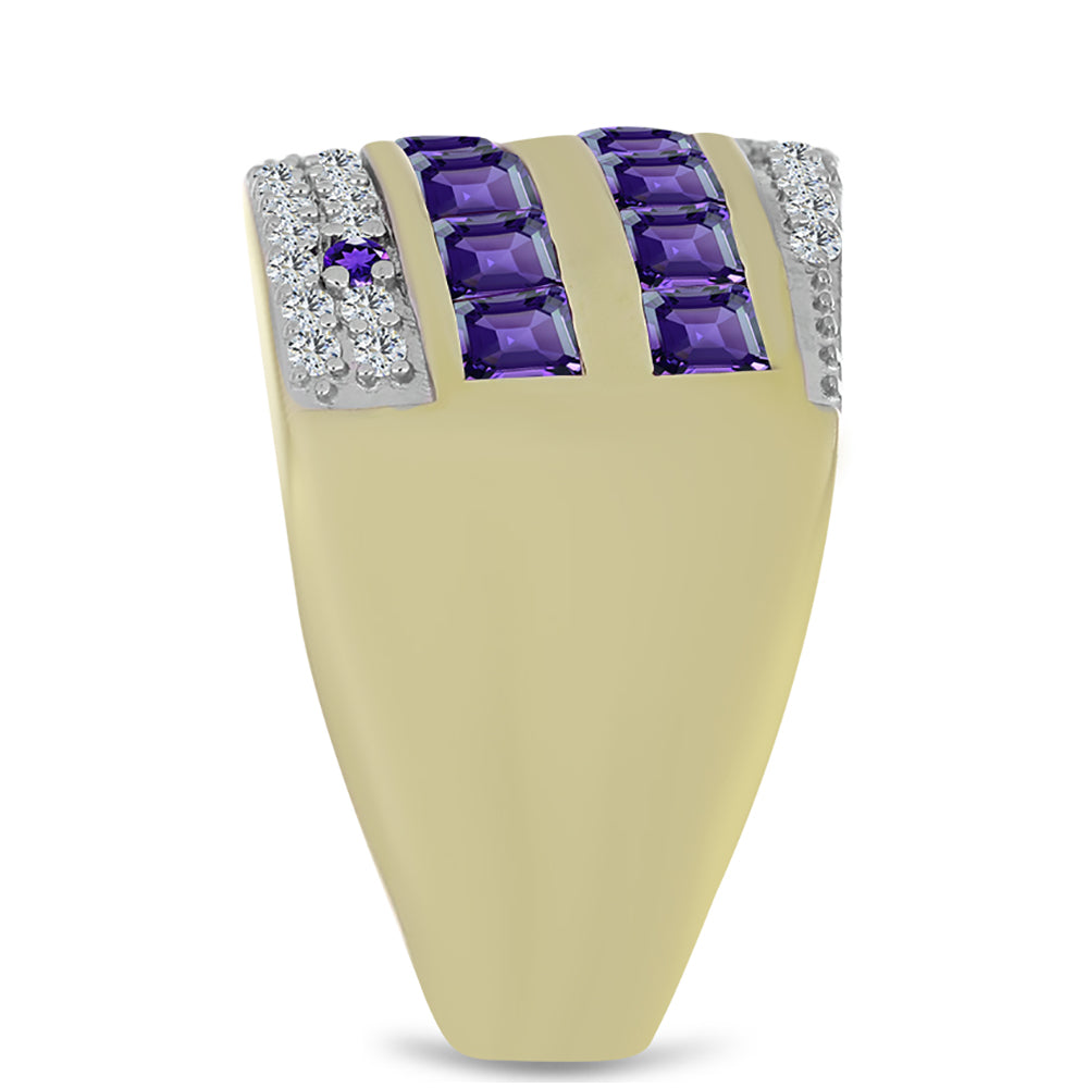 Inel din Argint 925 Placat cu Aur ( 7.75 grame ) cu Ametist Marocan și Topaz Alb 2.44 Carate 4 