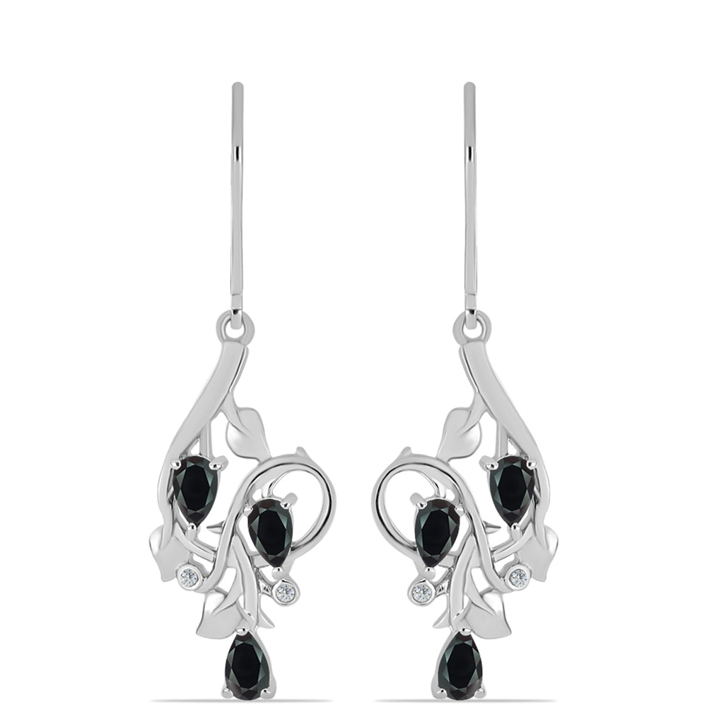 Cercei din Argint 925 ( 4.76 grame ) cu Obsidian și Topaz Alb 1 Carate