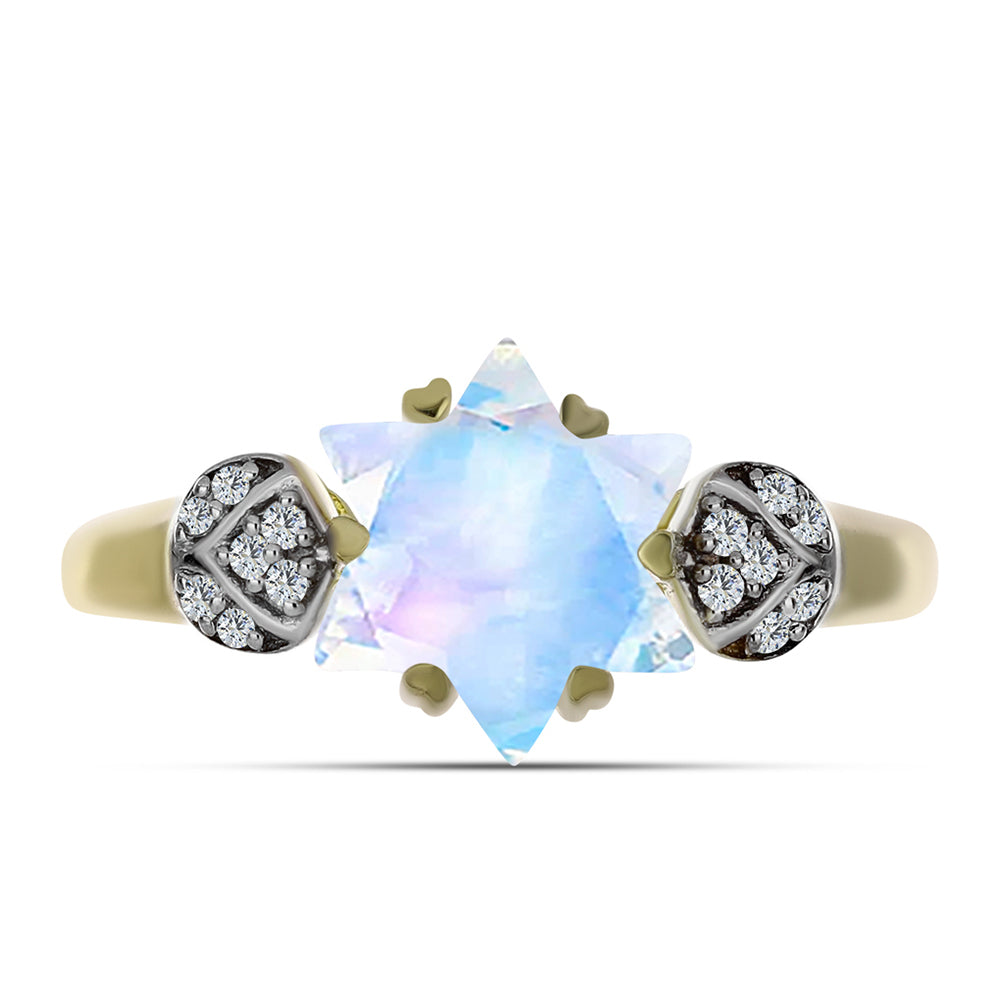 Inel din Argint 925 Placat cu Aur ( 2.5 grame ) cu Piatra Lunii Curcubeu și Topaz Alb 2.6 Carate 1 