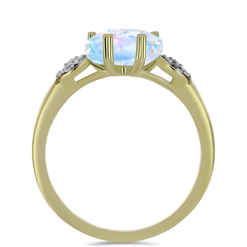 Inel din Argint 925 Placat cu Aur ( 2.5 grame ) cu Piatra Lunii Curcubeu și Topaz Alb 2.6 Carate