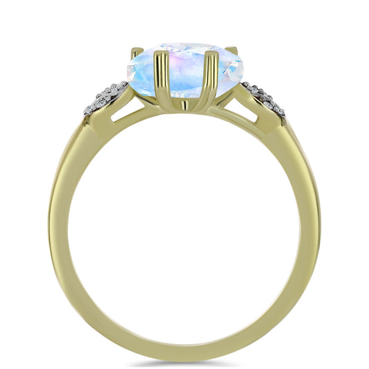 Inel din Argint 925 Placat cu Aur ( 2.5 grame ) cu Piatra Lunii Curcubeu și Topaz Alb 2.6 Carate
