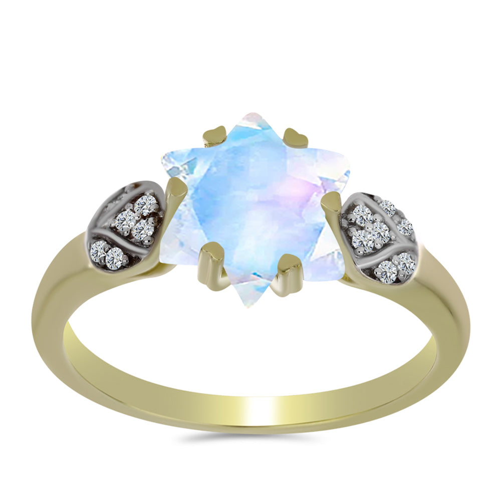 Inel din Argint 925 Placat cu Aur ( 2.5 grame ) cu Piatra Lunii Curcubeu și Topaz Alb 2.6 Carate
