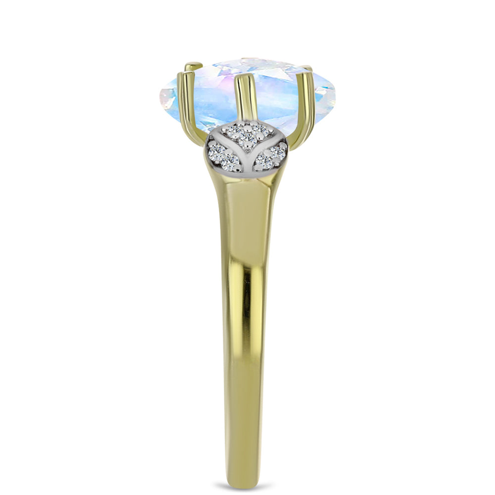 Inel din Argint 925 Placat cu Aur ( 2.5 grame ) cu Piatra Lunii Curcubeu și Topaz Alb 2.6 Carate 4 