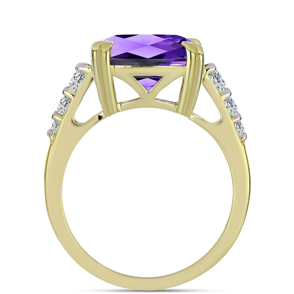 Inel din Argint 925 Placat cu Aur ( 3.53 grame ) cu Ametist Marocan și Topaz Alb 6.17 Carate 2 