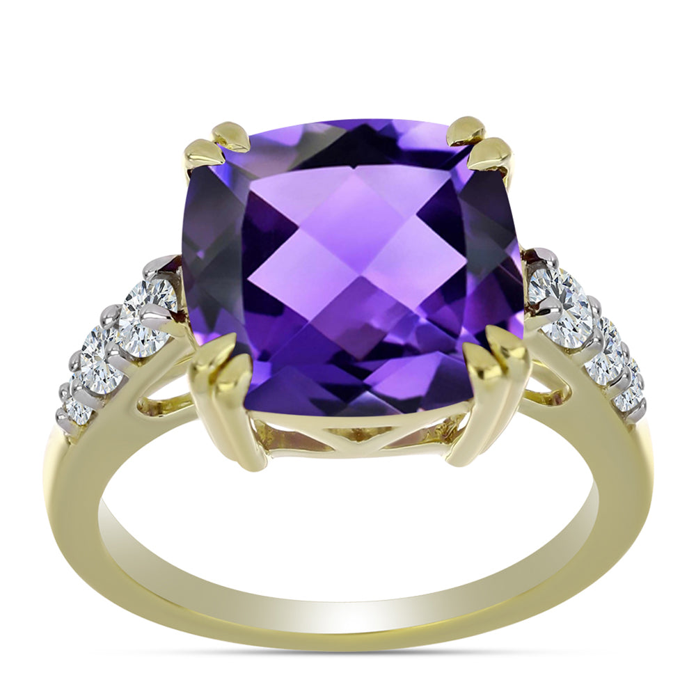 Inel din Argint 925 Placat cu Aur ( 3.53 grame ) cu Ametist Marocan și Topaz Alb 6.17 Carate