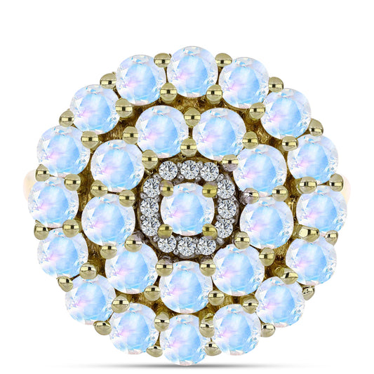 Inel din Argint 925 Placat cu Aur ( 4.71 grame ) cu Piatra Lunii Curcubeu și Topaz Alb 2.94 Carate