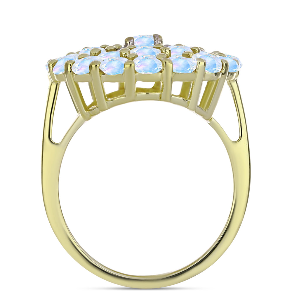 Inel din Argint 925 Placat cu Aur ( 4.71 grame ) cu Piatra Lunii Curcubeu și Topaz Alb 2.94 Carate