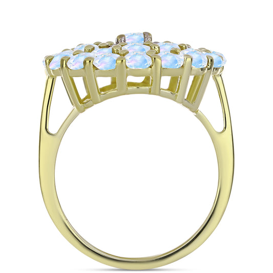 Inel din Argint 925 Placat cu Aur ( 4.71 grame ) cu Piatra Lunii Curcubeu și Topaz Alb 2.94 Carate