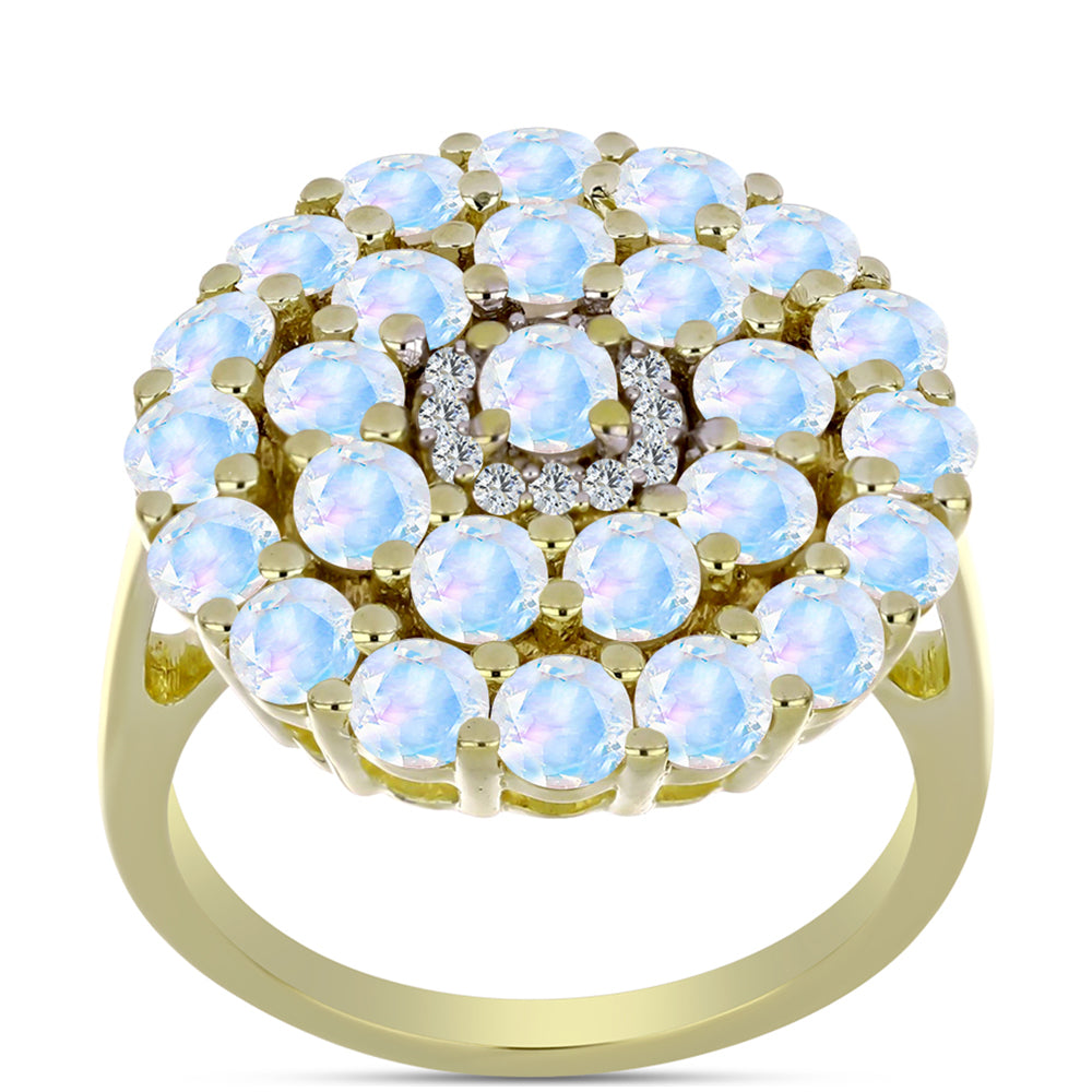 Inel din Argint 925 Placat cu Aur ( 4.71 grame ) cu Piatra Lunii Curcubeu și Topaz Alb 2.94 Carate 3 