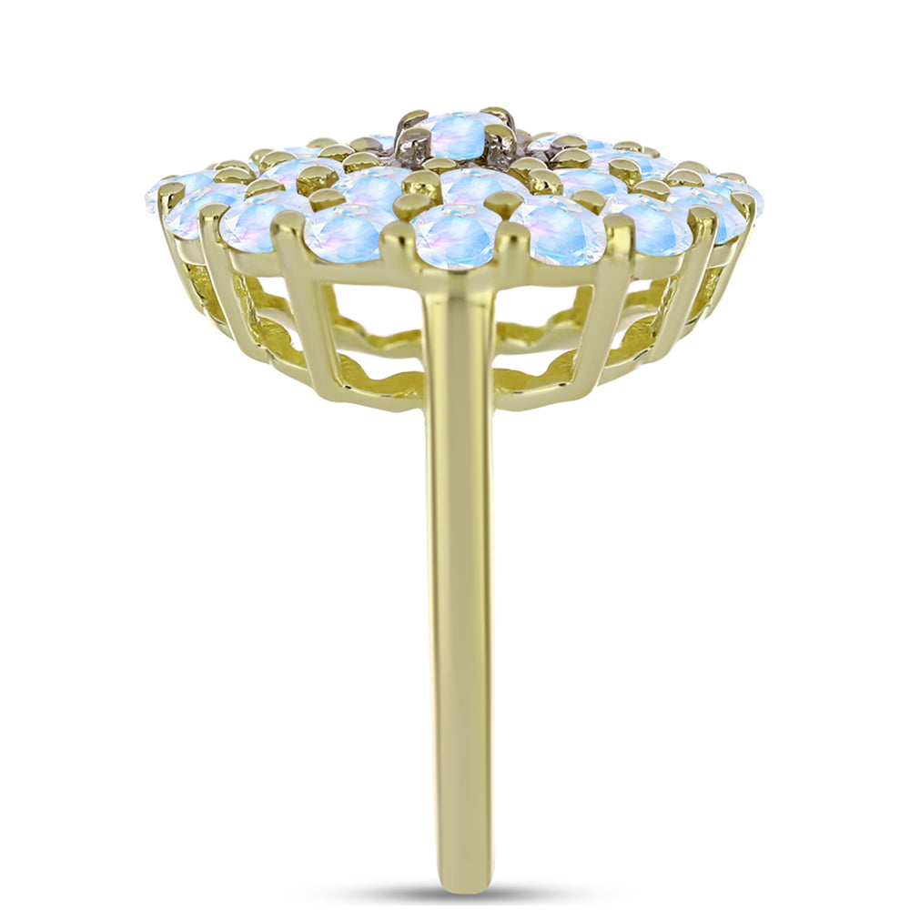 Inel din Argint 925 Placat cu Aur ( 4.71 grame ) cu Piatra Lunii Curcubeu și Topaz Alb 2.94 Carate