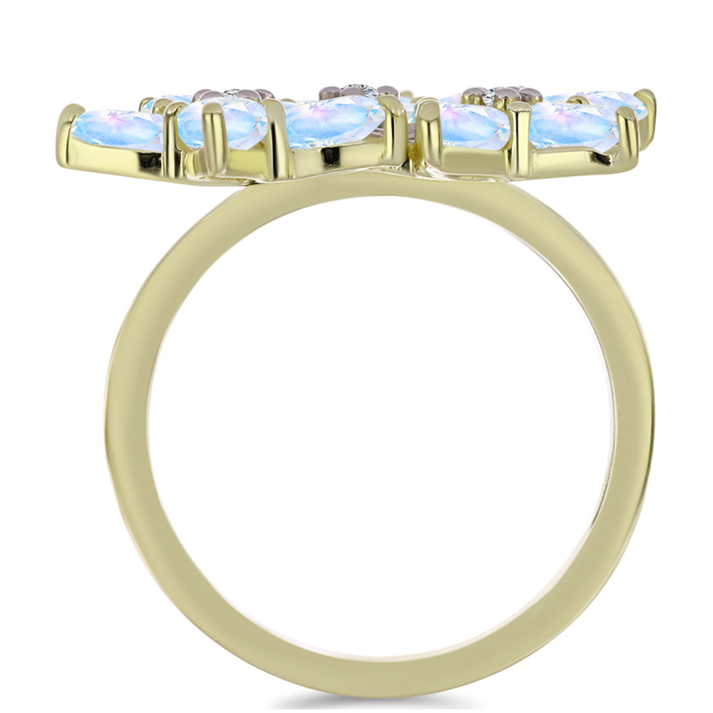 Inel din Argint 925 Placat cu Aur ( 3.76 grame ) cu Piatra Lunii Curcubeu și Topaz Alb 2.76 Carate 2 